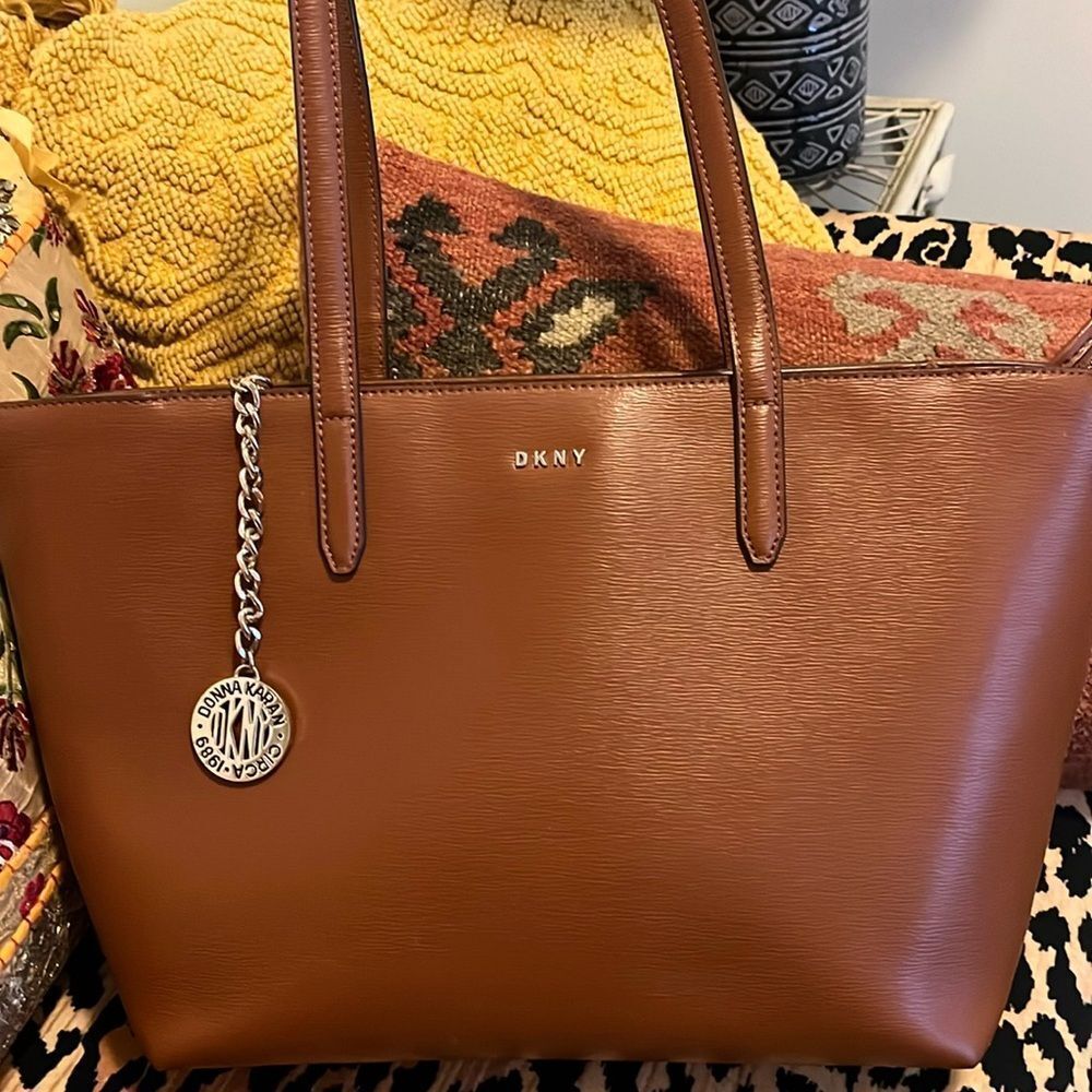 DKNY brown leather tote medium